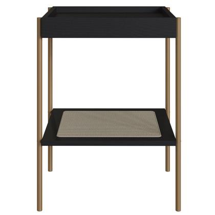 Imagem de Mesa Lateral Com Prateleira Pé Metal Arlo A10 Nero/Dourado - Mpozenato