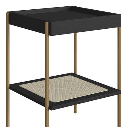 Imagem de Mesa Lateral Com Prateleira Pé Metal Arlo A10 Nero/Dourado - Mpozenato