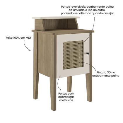 Imagem de Mesa Lateral de Apoio 100% MDF com Porta em Palinha Charlotte