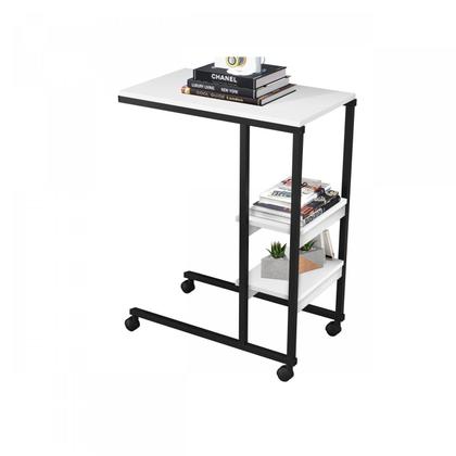 Imagem de Mesa Lateral de Apoio Industrial com Rodízio Fit Yescasa Branco