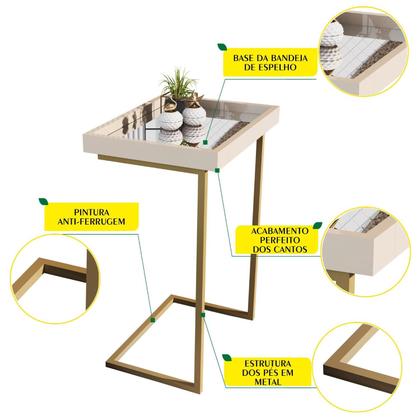 Imagem de Mesa Lateral de Apoio JB 4774 com Espelho me pé de Aço - Perola/Dourado