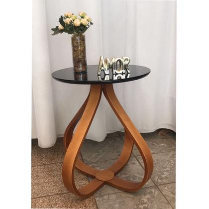 Imagem de Mesa Lateral de Canto pé Cebola 60cm Castanho com Vidro