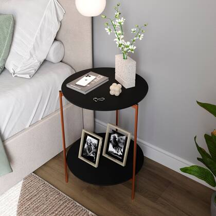 Imagem de Mesa Lateral De Centro Decorativa Preta Pé De Ferro Apoio Canto Sala Quarto