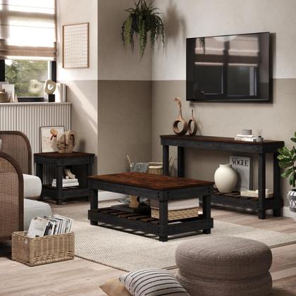 Imagem de Mesa Lateral de Madeira com Prateleira Walnut Distressado