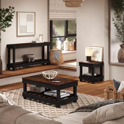 Imagem de Mesa Lateral de Madeira com Prateleira Walnut Distressado