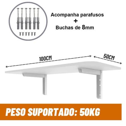 Imagem de Mesa Lateral Dobrável De Parede 100x50 em MDF Trava de Segurança Cozinha Sala Retrátil para Estudos