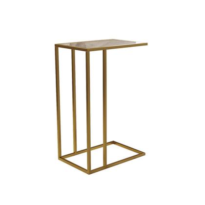 Imagem de Mesa Lateral Elena Industrial Dourado com Tampo de Vidro