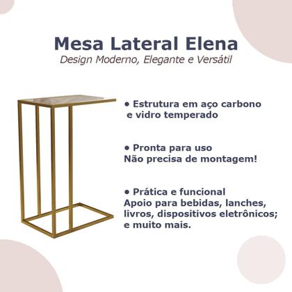 Imagem de Mesa Lateral Elena Industrial Dourado com Tampo de Vidro