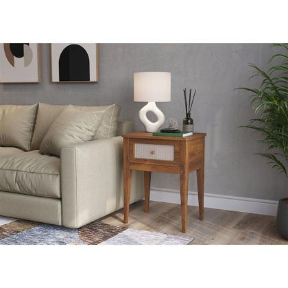 Imagem de Mesa Lateral em Madeira Maciça 1 Gaveta Viena Amêndoa