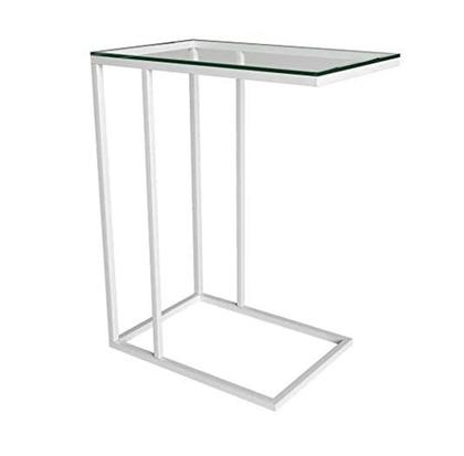 Imagem de Mesa Lateral Encaixe Apoio Branco com Tampo de Vidro
