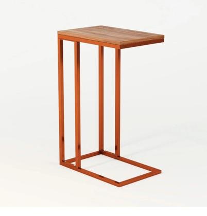 Imagem de Mesa Lateral Encaixe Apoio de Sofa Elena Cobre E Tampo Amendoa 5