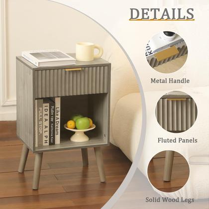 Imagem de Mesa lateral Mesa de cabeceira de madeira cinza completa com estação de carregamento