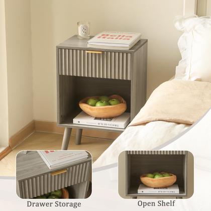 Imagem de Mesa lateral Mesa de cabeceira de madeira cinza completa com estação de carregamento