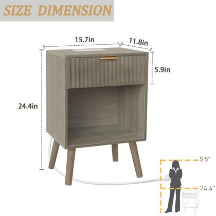 Imagem de Mesa lateral Mesa de cabeceira de madeira cinza completa com estação de carregamento