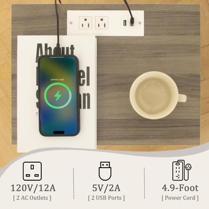 Imagem de Mesa lateral Mesa de cabeceira de madeira cinza completa com estação de carregamento