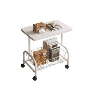 Imagem de Mesa lateral multiuso com rodinhas 2 prateleiras móvel suporte organizador branco resistente leve