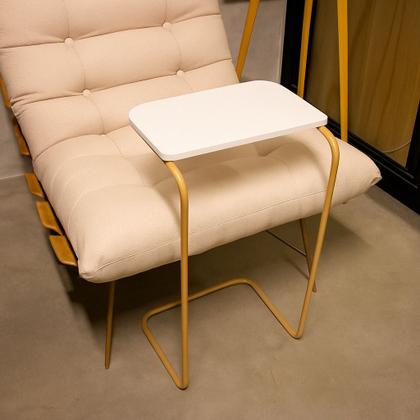 Imagem de Mesa Lateral Multiuso Tampo Branco Base Dourada para Sofá J01 - D'Rossi