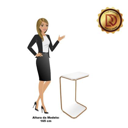 Imagem de Mesa Lateral Multiuso Tampo Branco Base Dourada para Sofá J01 - D'Rossi
