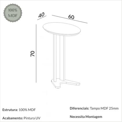 Imagem de Mesa Lateral ou Canto Oval MDF 60cm Freijó Branco ou Preta
