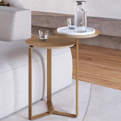 Imagem de Mesa Lateral Para Sala De Estar 2 Em 1 Pés Metálicos Dari A03 Hanover Dourado - Lyam Decor