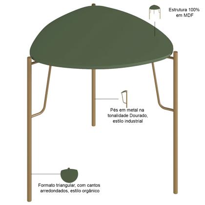 Imagem de Mesa Lateral Para Sala de Estar Alta Pés Industrial Dourado Alef I03 Musgo - Lyam Decor