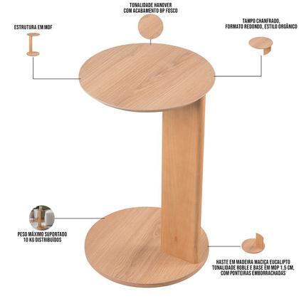 Imagem de Mesa Lateral Para Sala de Estar Pés Madeira Bulat A03 Hanover Roble - Lyam Decor