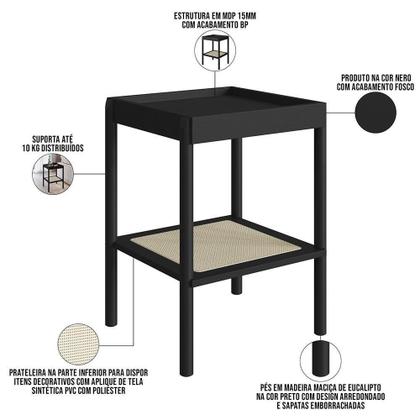 Imagem de Mesa Lateral Para Sala De Estar Pés Madeira Moss A03 Nero Preto