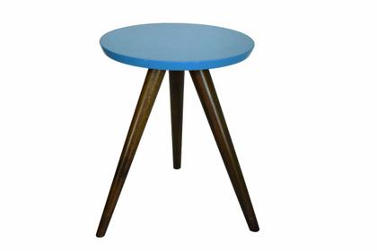 Imagem de Mesa Lateral Tampo Laqueado Para Sala Tampo 40 cm Tripé Pés Palito - Azul