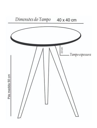 Imagem de Mesa Lateral Tampo Laqueado Para Sala Tampo 40 cm Tripé Pés Palito