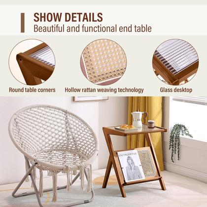 Imagem de Mesa lateral Tiita Rattan com mesa de café de vidro de armazenamento 50x40x56cm