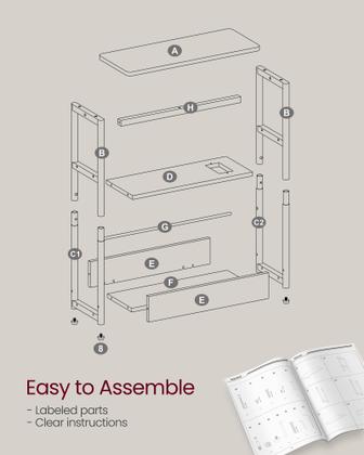 Imagem de Mesa lateral VASAGLE Mesa de cabeceira de 3 camadas com estação de carregamento