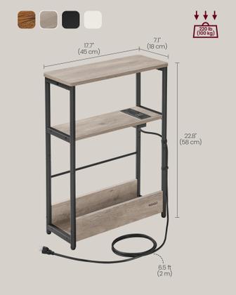 Imagem de Mesa lateral VASAGLE Mesa de cabeceira de 3 camadas com estação de carregamento