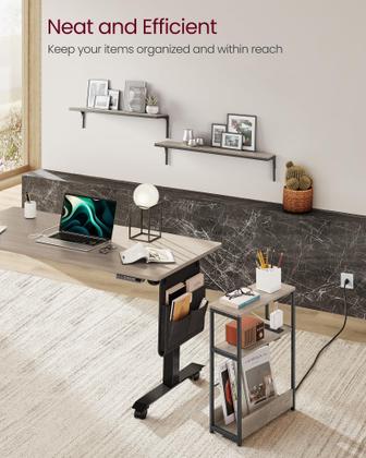 Imagem de Mesa lateral VASAGLE Mesa de cabeceira de 3 camadas com estação de carregamento