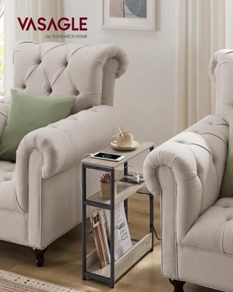 Imagem de Mesa lateral VASAGLE Mesa de cabeceira de 3 camadas com estação de carregamento