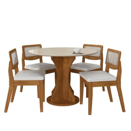 Imagem de Mesa Linares Com 4 Cadeiras Sextavada Freijó/off/material sintético Branco - M.a