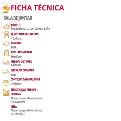 Imagem de Mesa Liz 120cm Mdf Com 4 Cadeiras Safira Veludo Creme/naturalle/naturalle