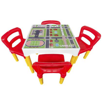 Imagem de Mesa Mesinha Conjunto Infantil Com 4 Cadeiras Escolar Plástica Camaleão