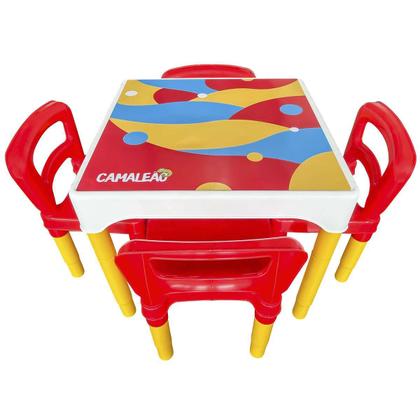 Imagem de Mesa Mesinha Conjunto Infantil Com 4 Cadeiras Escolar Plástica Camaleão