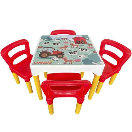 Imagem de Mesa Mesinha Conjunto Infantil Com 4 Cadeiras Escolar Plástica Camaleão