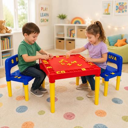 Imagem de Mesa Mesinha Didática Infantil Com 2 Cadeiras Educativa Letras Números Mesa Infantil Escolar Tramontina