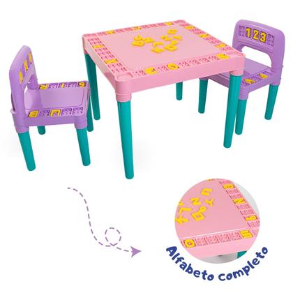 Imagem de Mesa Mesinha Infantil Criança 2 Cadeiras Alfabeto Educativa