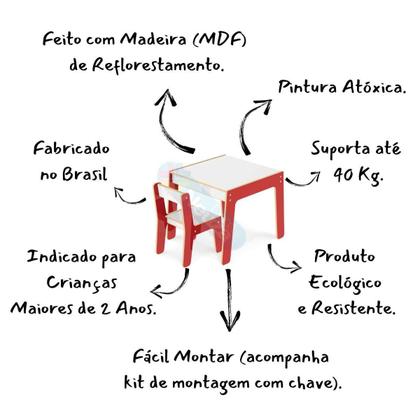 Imagem de Mesa Mesinha Infantil De Madeira Com 1 Cadeira Cadeirinha Junges Várias Cores Crianças Até 40Kg