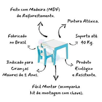 Imagem de Mesa Mesinha Infantil De Madeira Com 1 Cadeira Cadeirinha Junges Várias Cores Crianças Até 40Kg