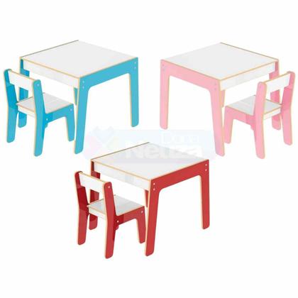 Imagem de Mesa Mesinha Infantil De Madeira Com 1 Cadeira Cadeirinha Junges Várias Cores Crianças Até 40Kg