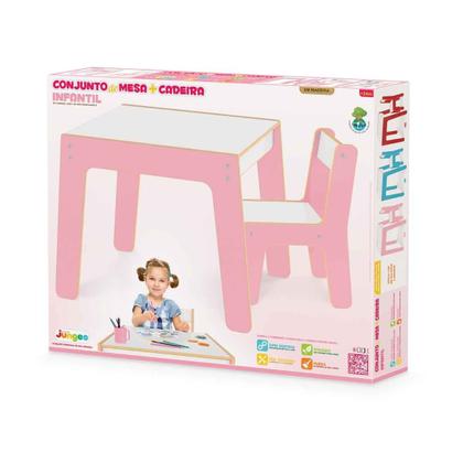 Imagem de Mesa Mesinha Infantil De Madeira Com 1 Cadeira Cadeirinha Junges Várias Cores Crianças Até 40Kg