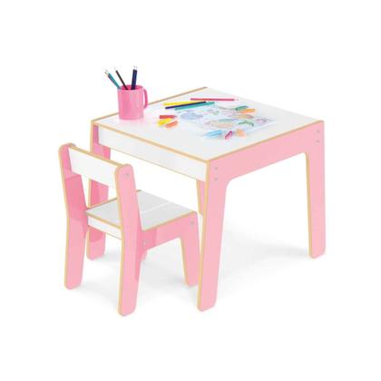 Imagem de Mesa Mesinha Infantil De Madeira Com 1 Cadeira Cadeirinha Junges Várias Cores Crianças Até 40Kg