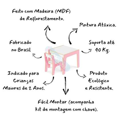 Imagem de Mesa Mesinha Infantil De Madeira Com 1 Cadeira Cadeirinha Junges Várias Cores Crianças Até 40Kg