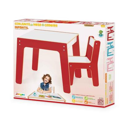 Imagem de Mesa Mesinha Infantil De Madeira Com 1 Cadeira Cadeirinha Junges Várias Cores Crianças Até 40Kg