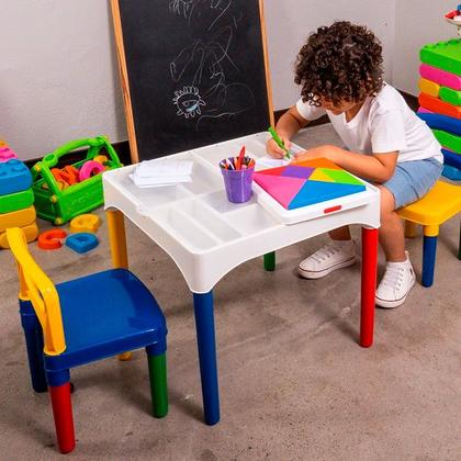 Imagem de Mesa Mesinha Infantil Didática com Adesivos e Cadeiras Poliplac Educativa