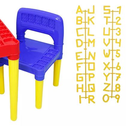 Imagem de Mesa Mesinha Infantil Plástico Didática Com 2 Cadeiras Menino Menina Letras Números